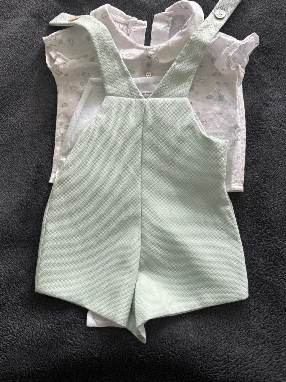 Baby Mint Green Romper with White Printed Shirt (3 - 6m)
